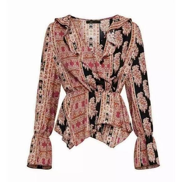 BCBGMAXAZRIA Long Sleeve Surplice Woven Top Size Small - Picture 8 of 8